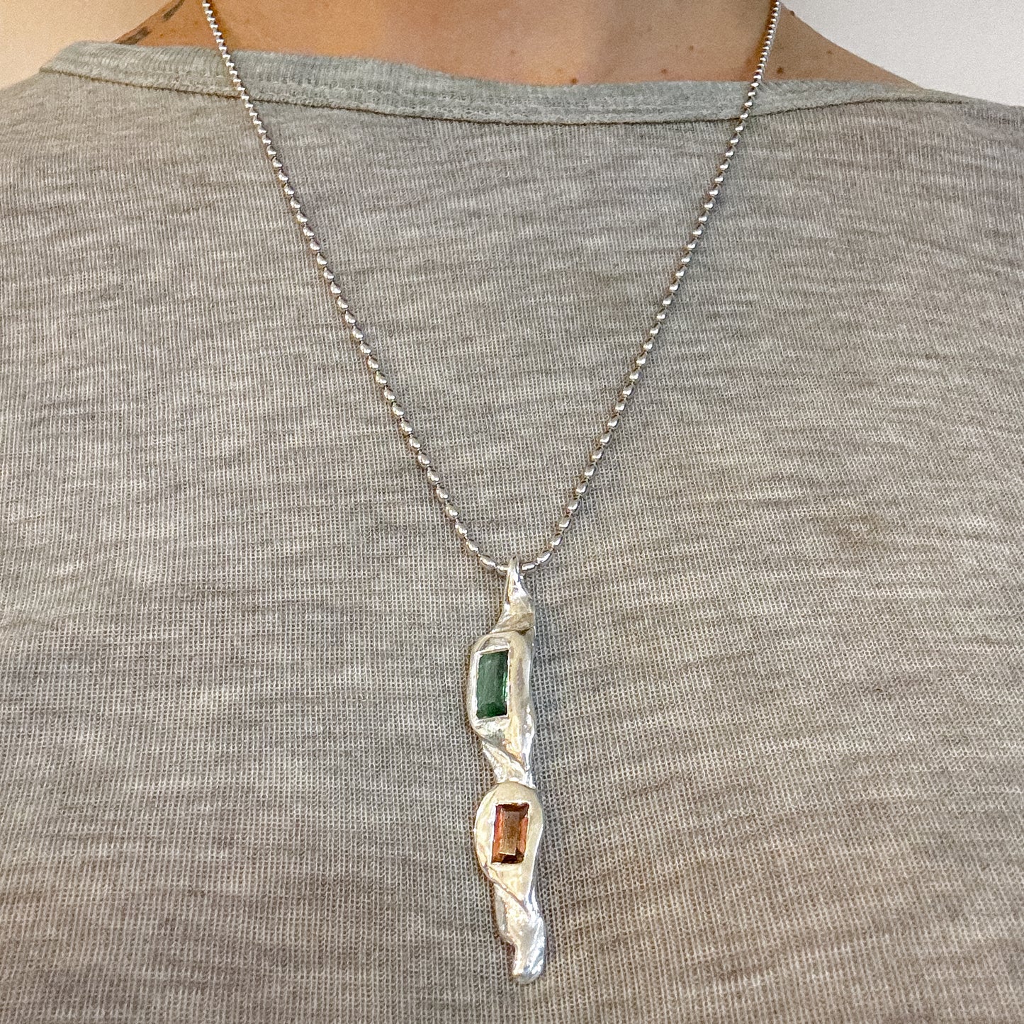 Elongated Bubble Tourmaline Necklace