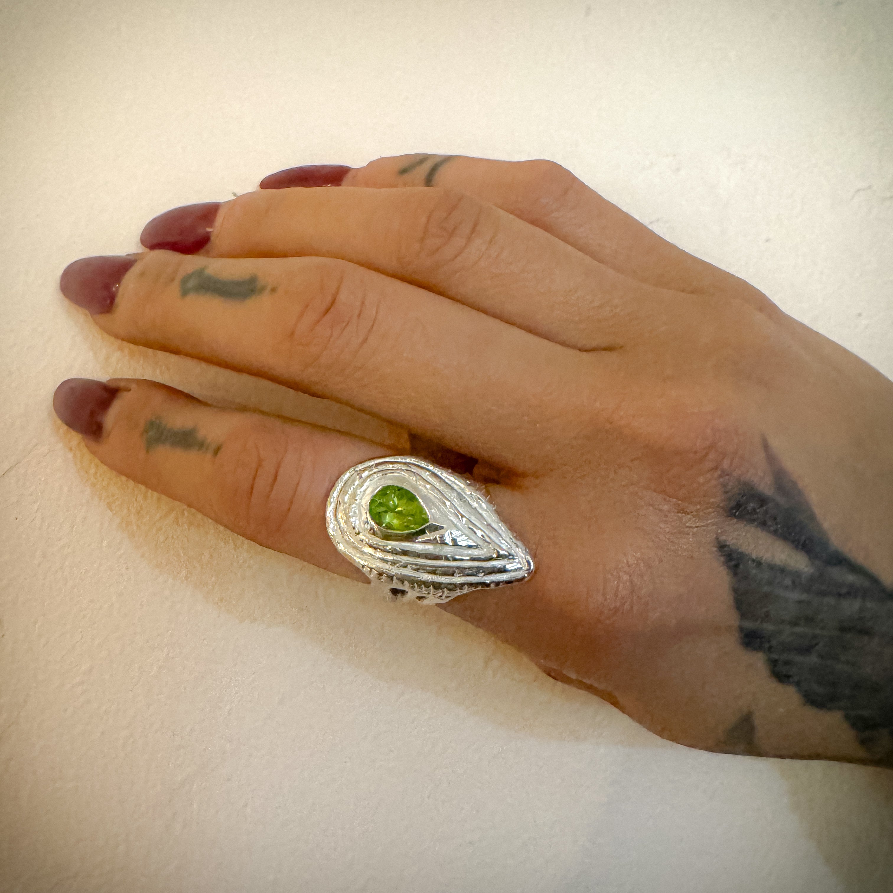 Free-Hand Green  Feather Ring