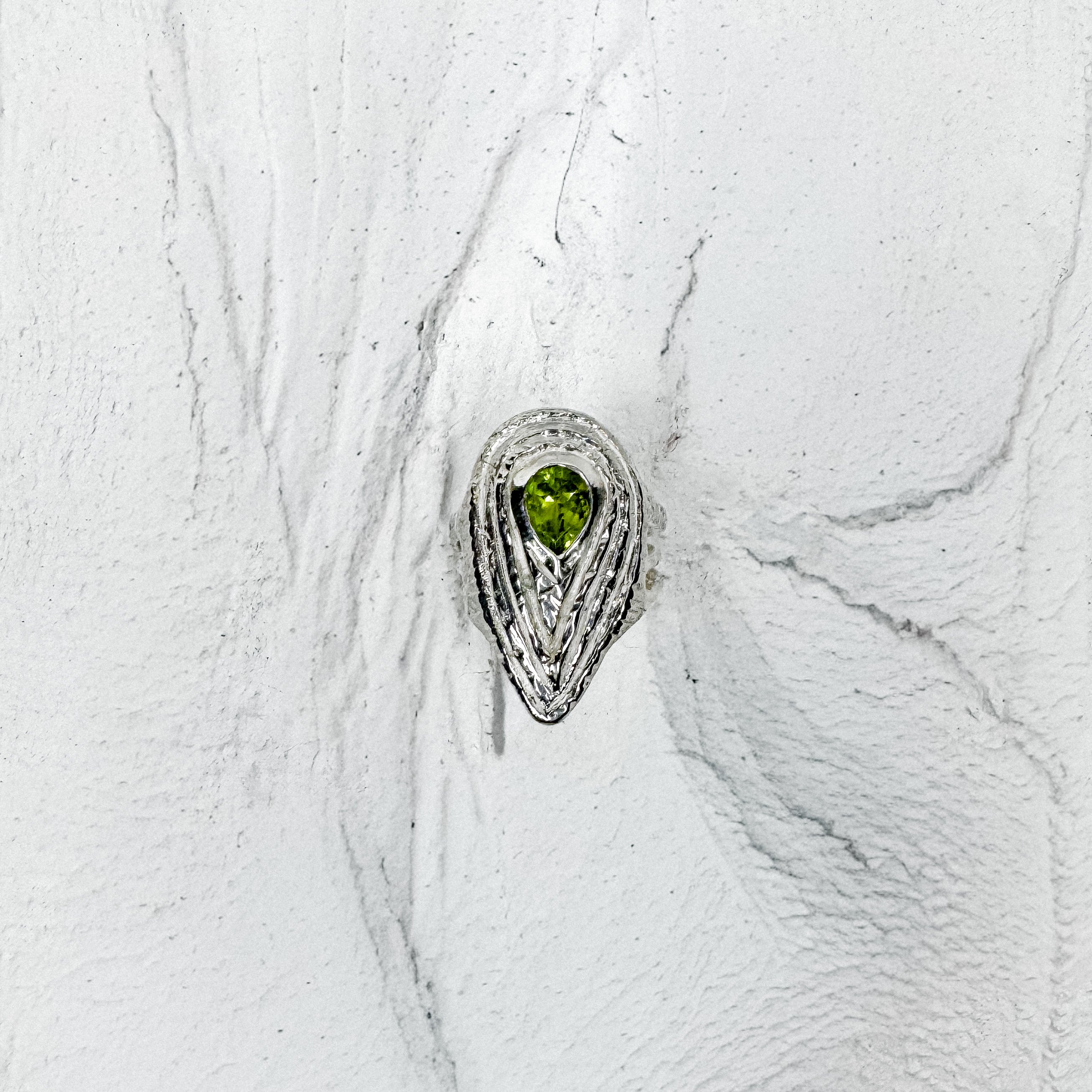 Free-Hand Green  Feather Ring