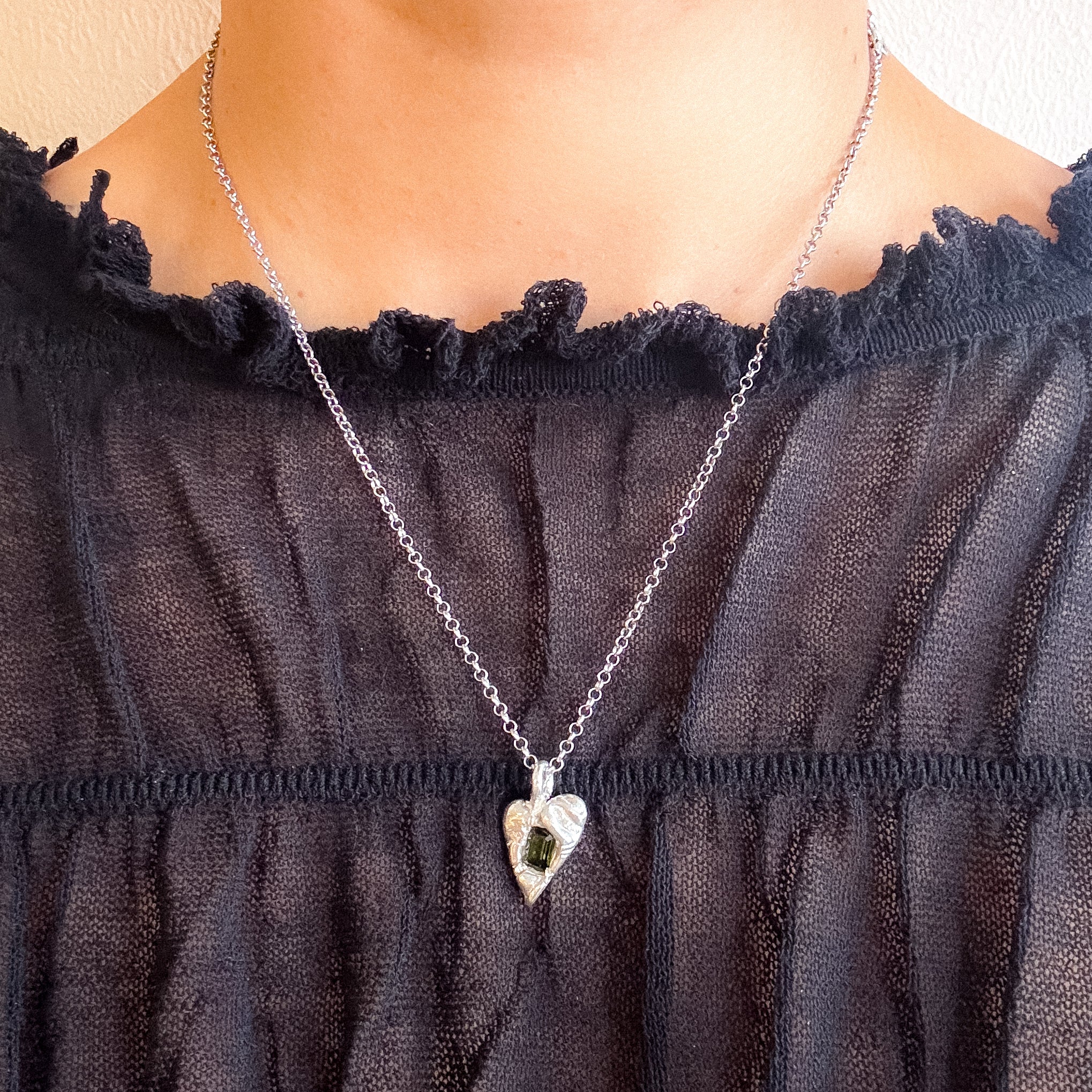 Micro Green Heart Necklace