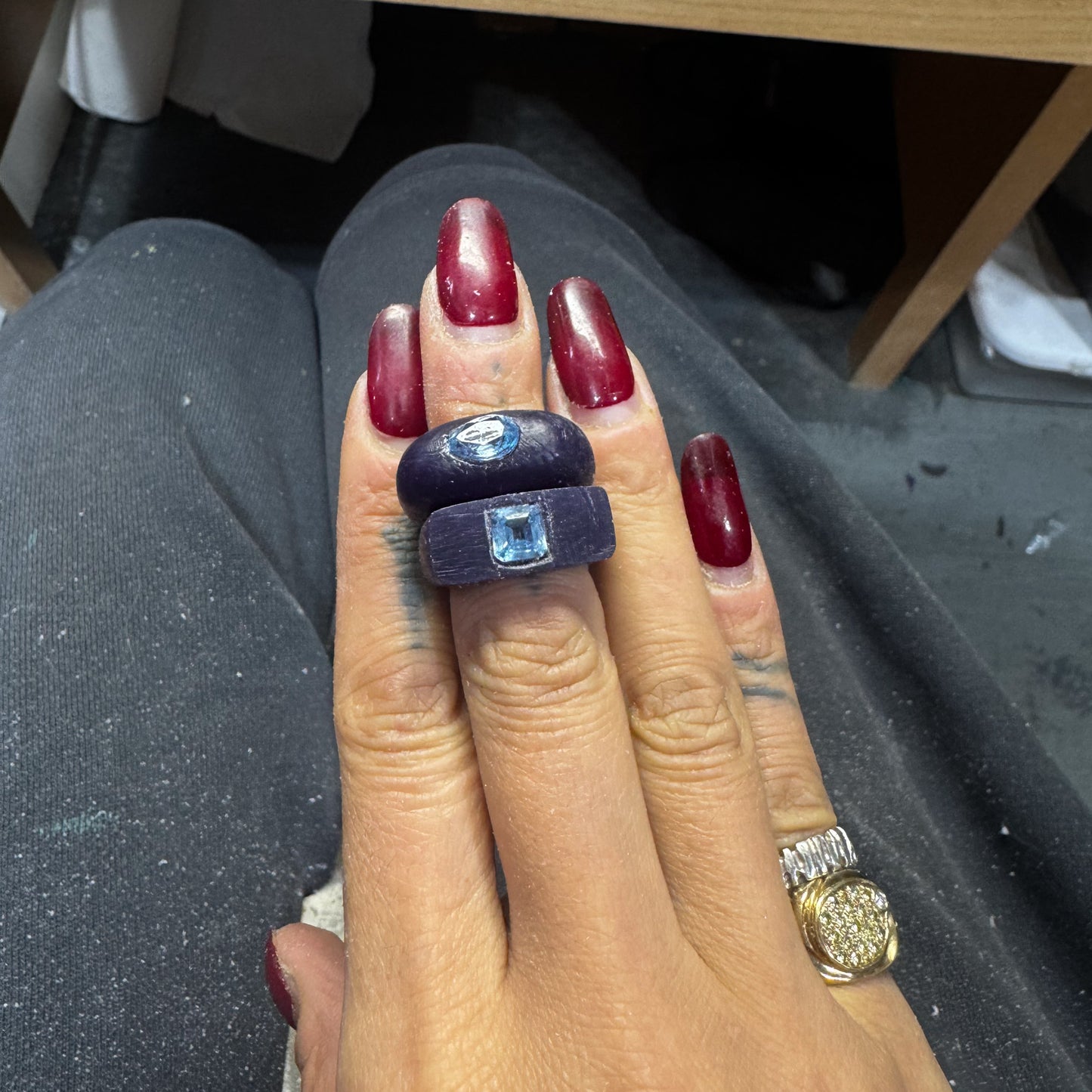 Double Aqua Spinel Ring