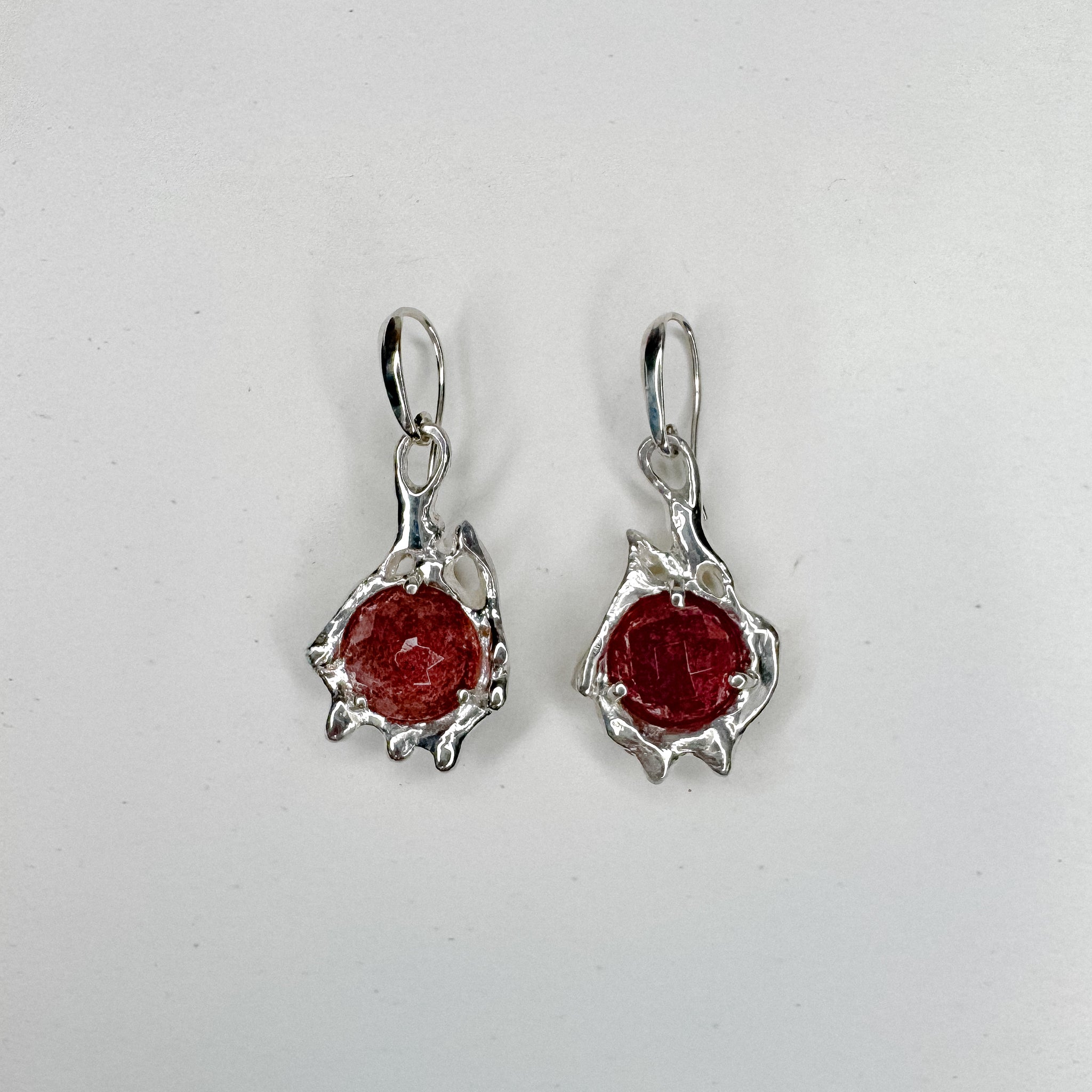 Free-Hand Strawberry quartz Earrings