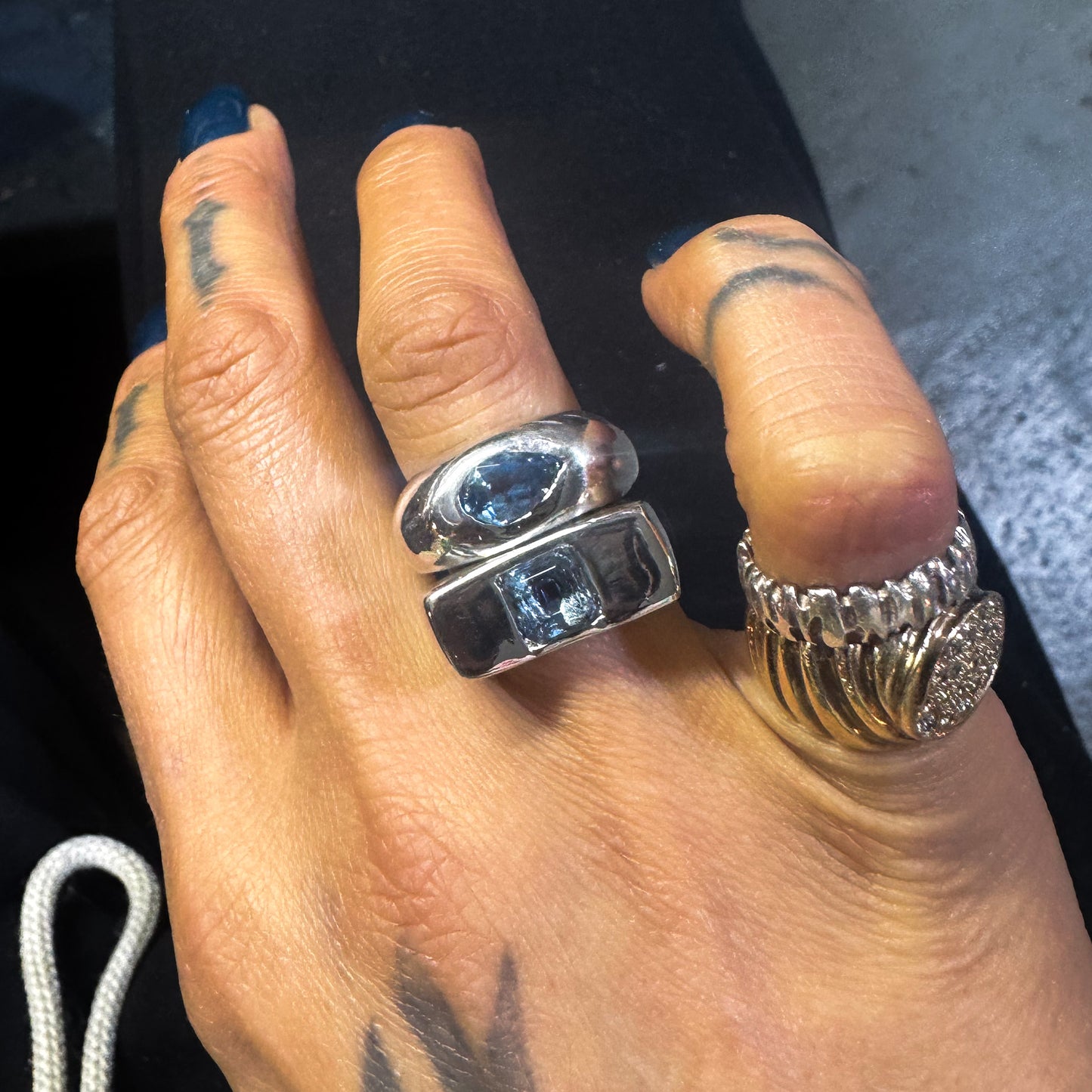 Double Aqua Spinel Ring